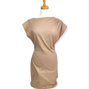 💥 M SOHO R OGAN CREAM NUDE BEIGE COTTON UNUSUAL SLEEVELESS MINI DRESS M